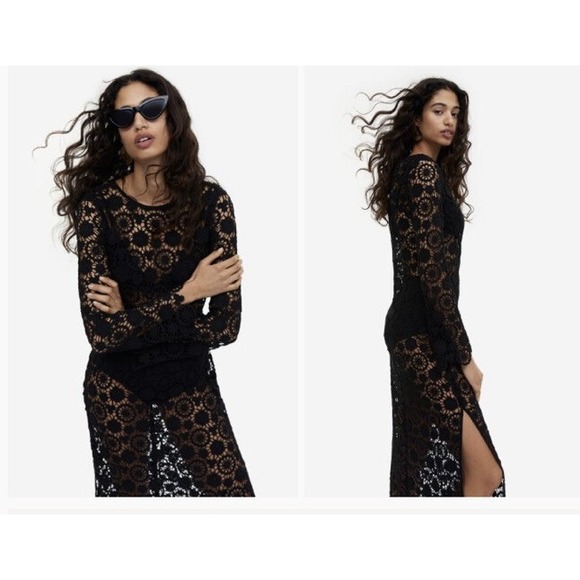 H&M Dresses & Skirts - **HOT** H&M Black Crochet Maxi Dress Size M Whimsigoth Witchcore